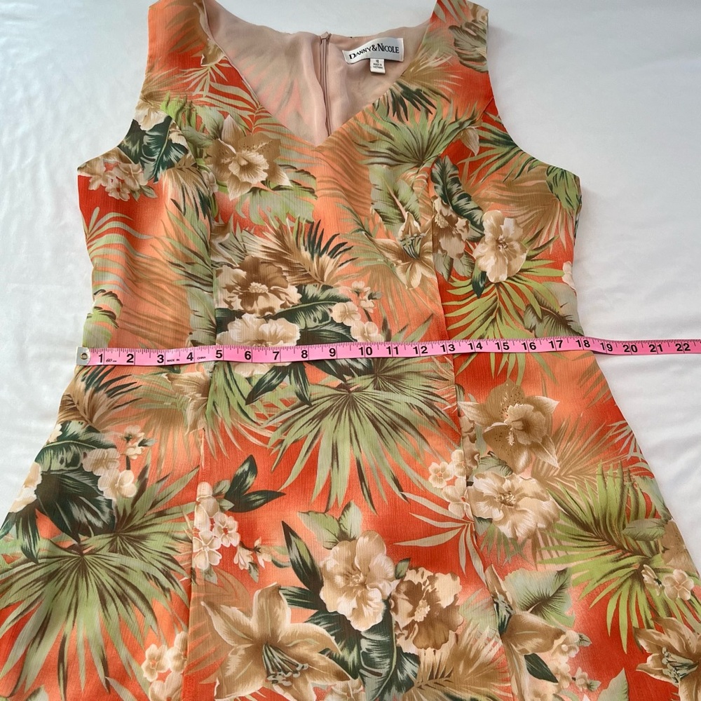 Danny & Nicole Peach Maxi Dress with Beige and Green Tropical Print Sz 16 - Picture 11 of 15